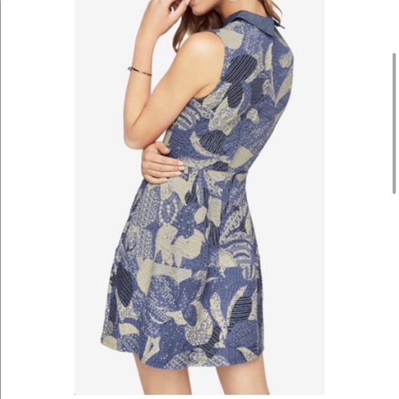 Collared Blue Patterned Dress | BCBG MAXAZRIA - Picture 4 of 5